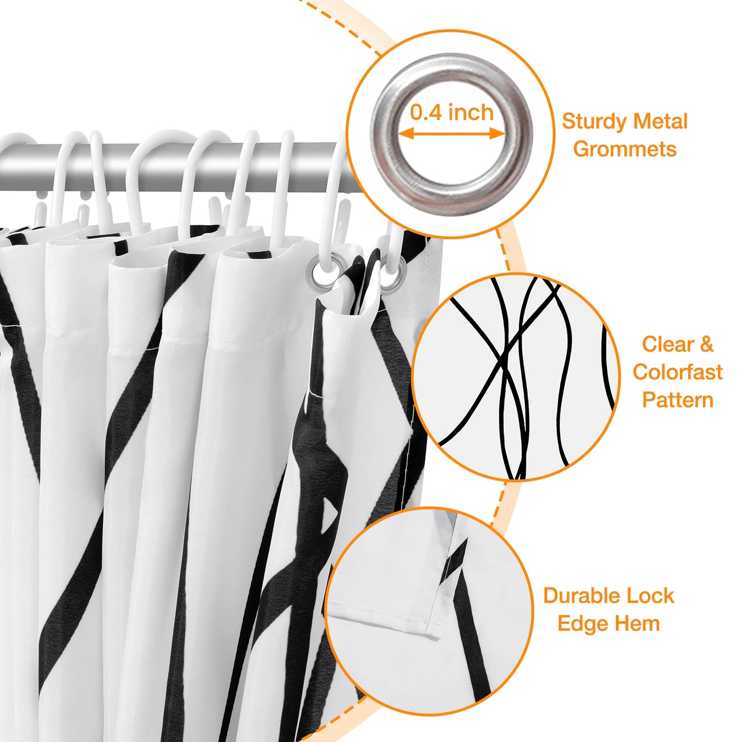 Striped Wavy Shower Curtain - Waterproof Polyester Minimalist Decor