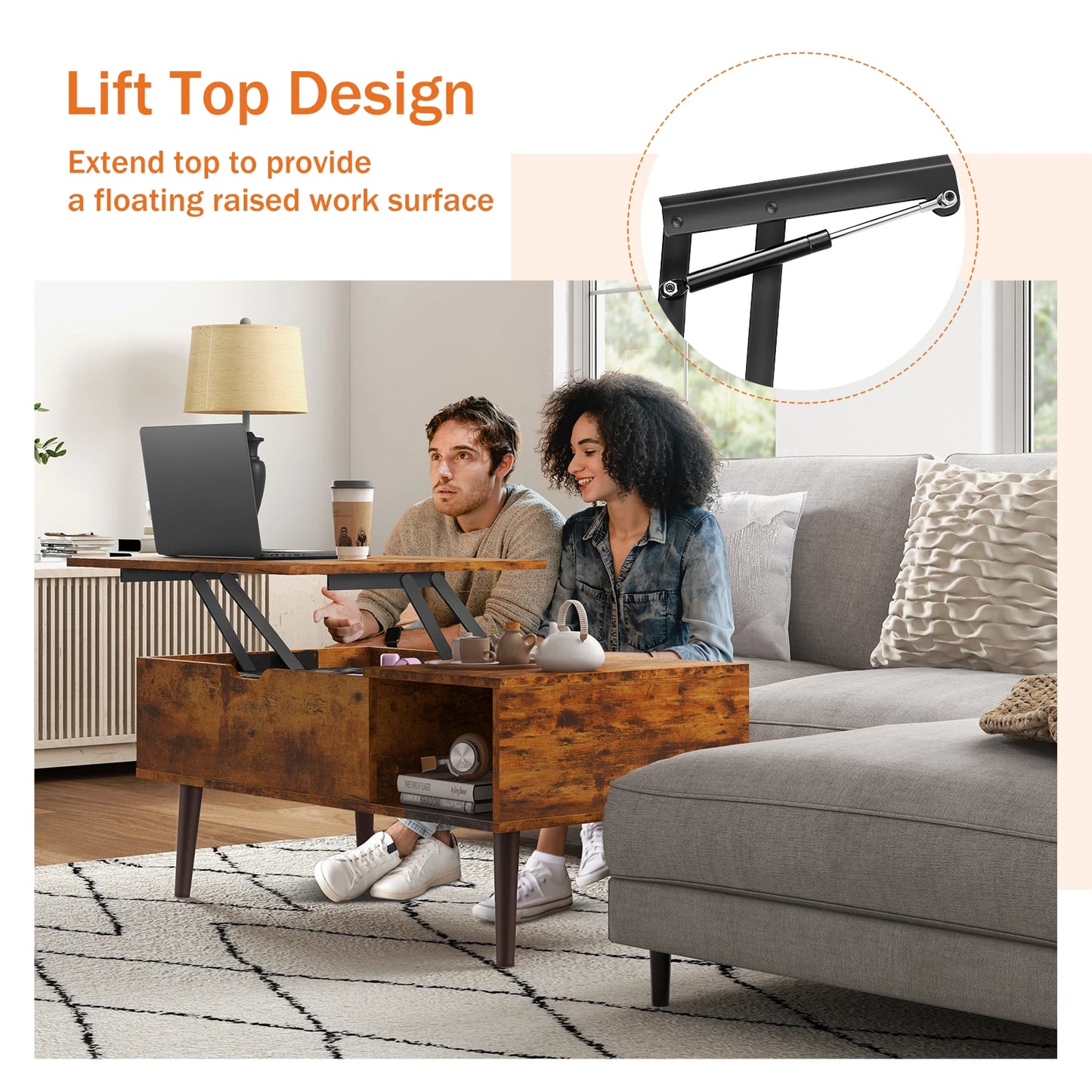 JHK Lift Top Coffee Table with Storage and Easy Lift