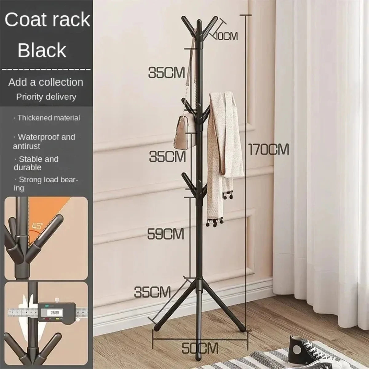 Vertical Tree Branch Floor To Floor Coat Rack For Clothes Hats