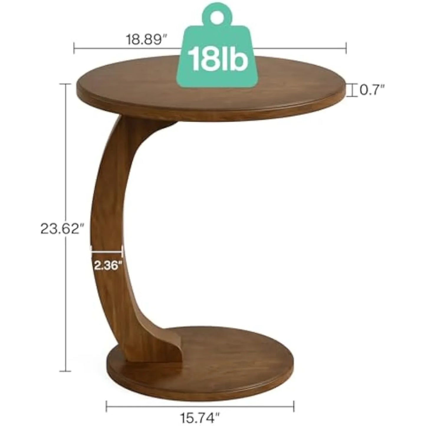 Little Tree Mid Century C Shaped Wood End Table Living