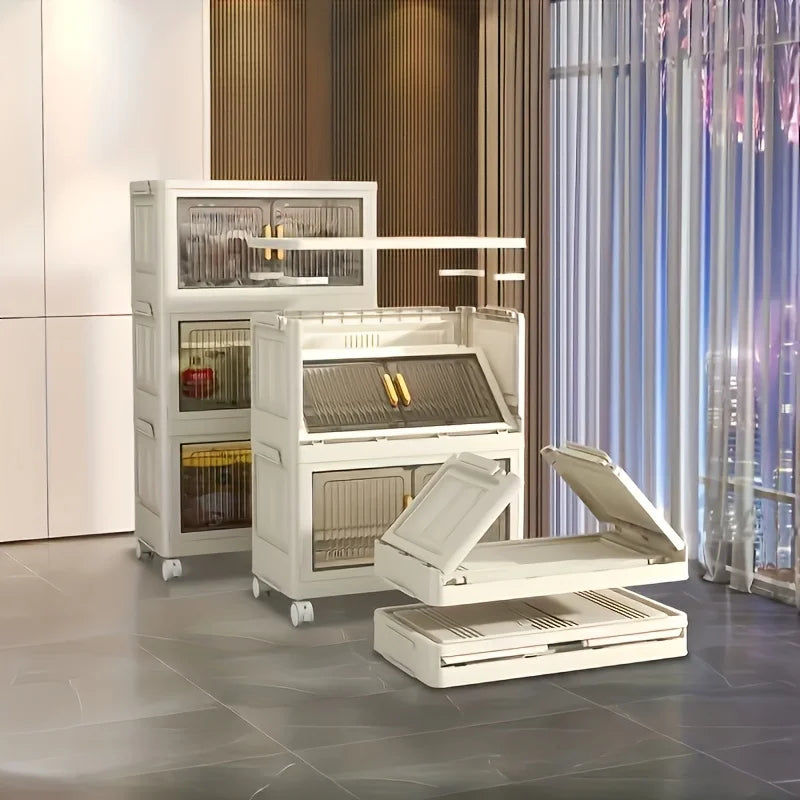 Stackable Storage Cabinet With Doors And Wheels For Practical Organization