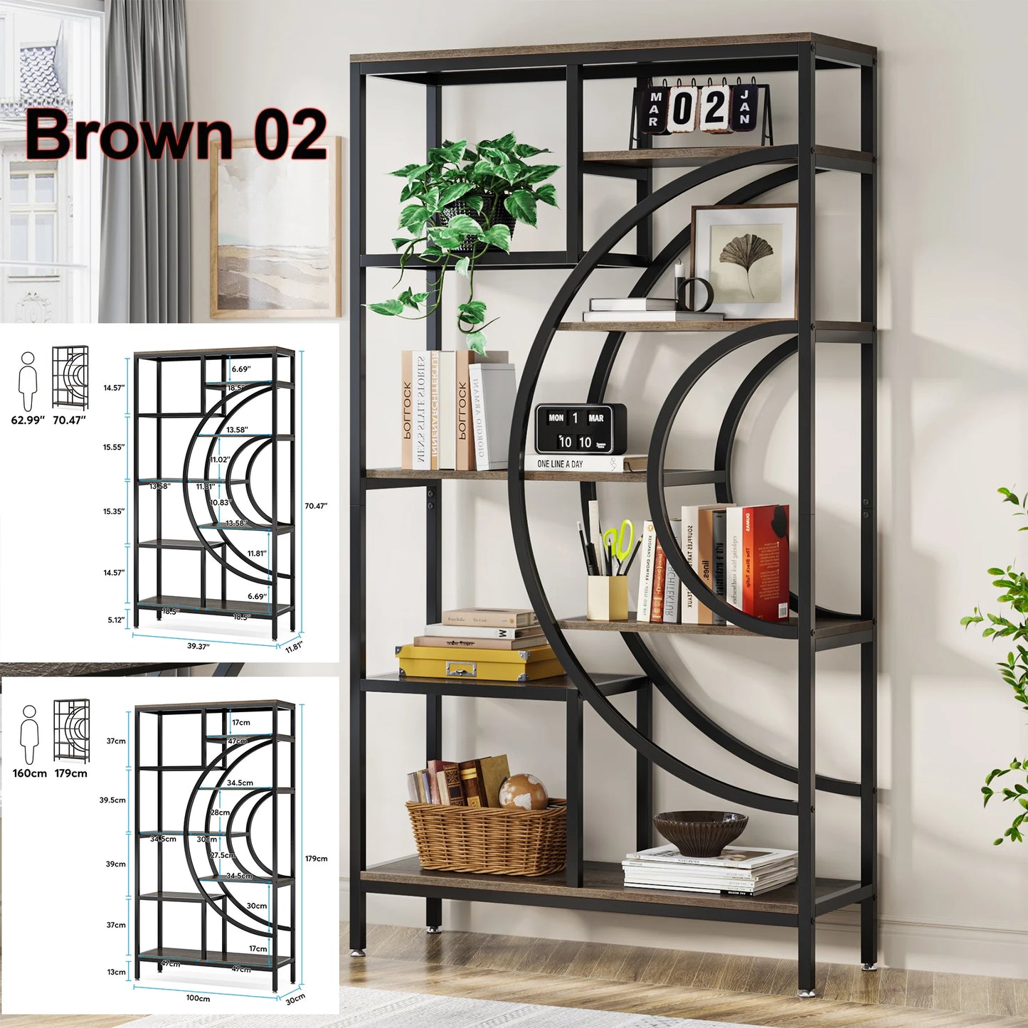 Tribesigns 5 Tier Industrial Etagere Bookcase Storage
