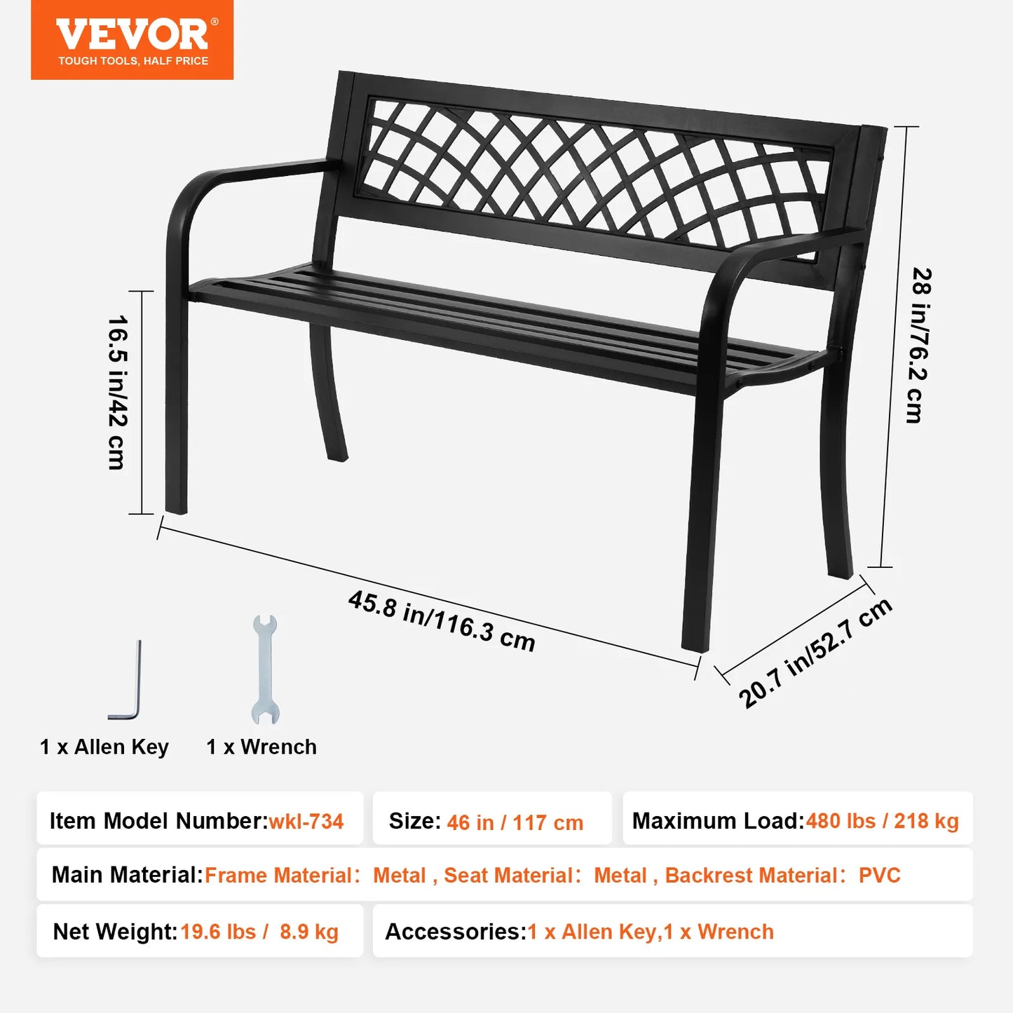 SucceBuy Outdoor Wood and Metal Garden Bench