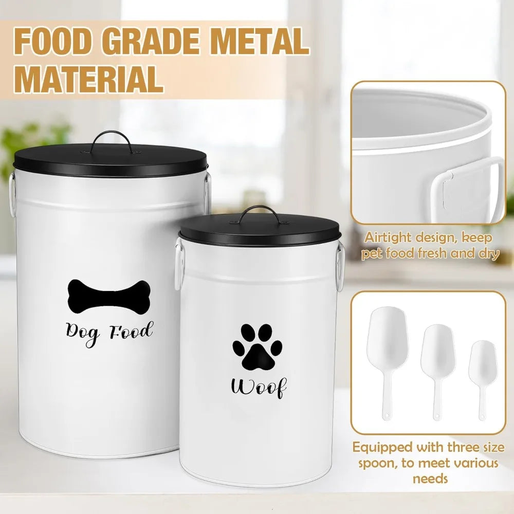 Metal Dog Food Storage Containers Set of 2 With Airtight Lids and Scoops