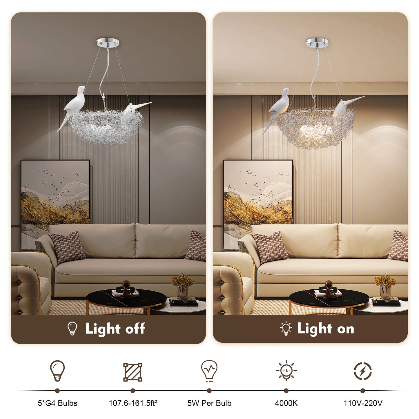 Bird Nest LED Chandelier 25W 4000K Ceiling Light Living Room