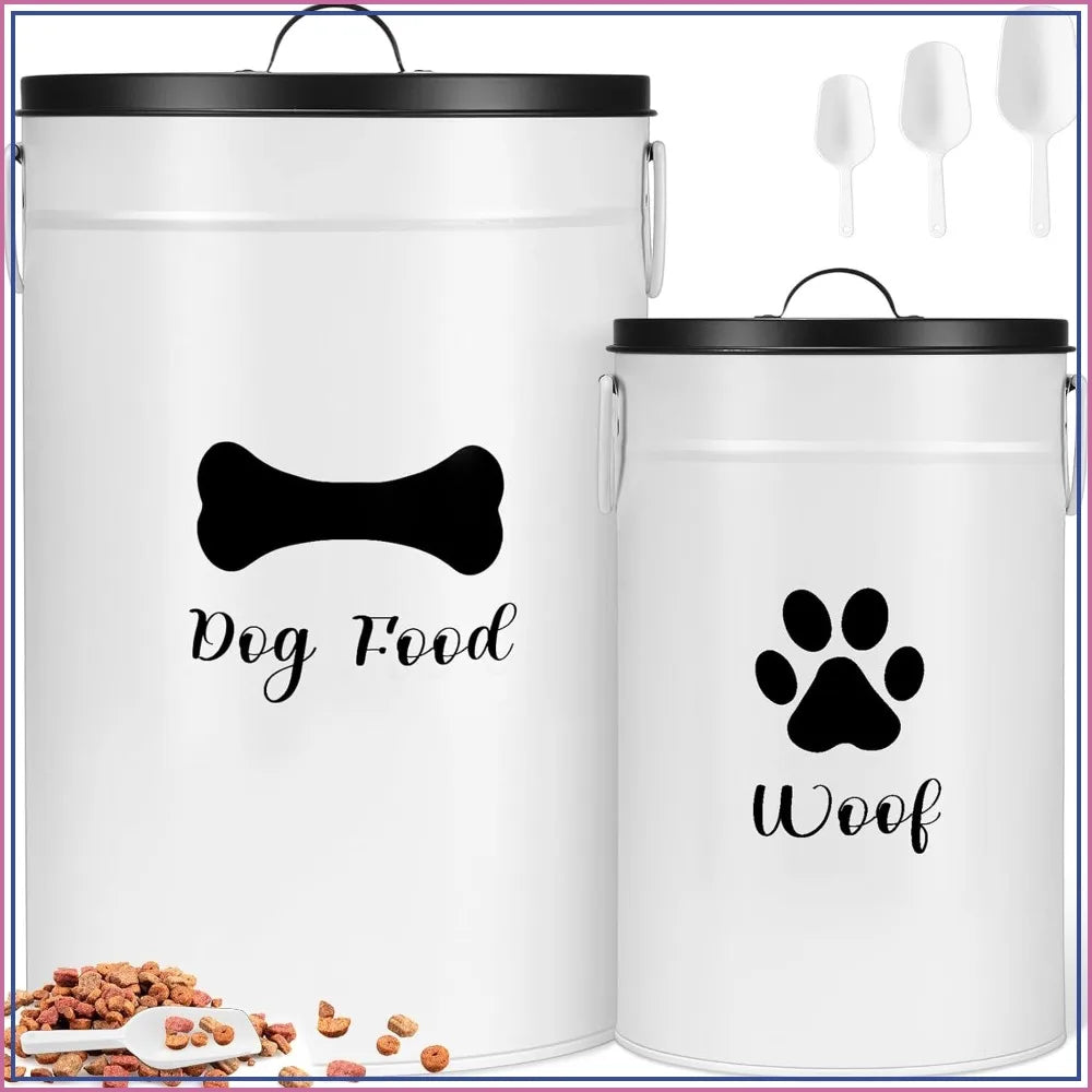 Metal Dog Food Storage Containers Set of 2 With Airtight Lids and Scoops