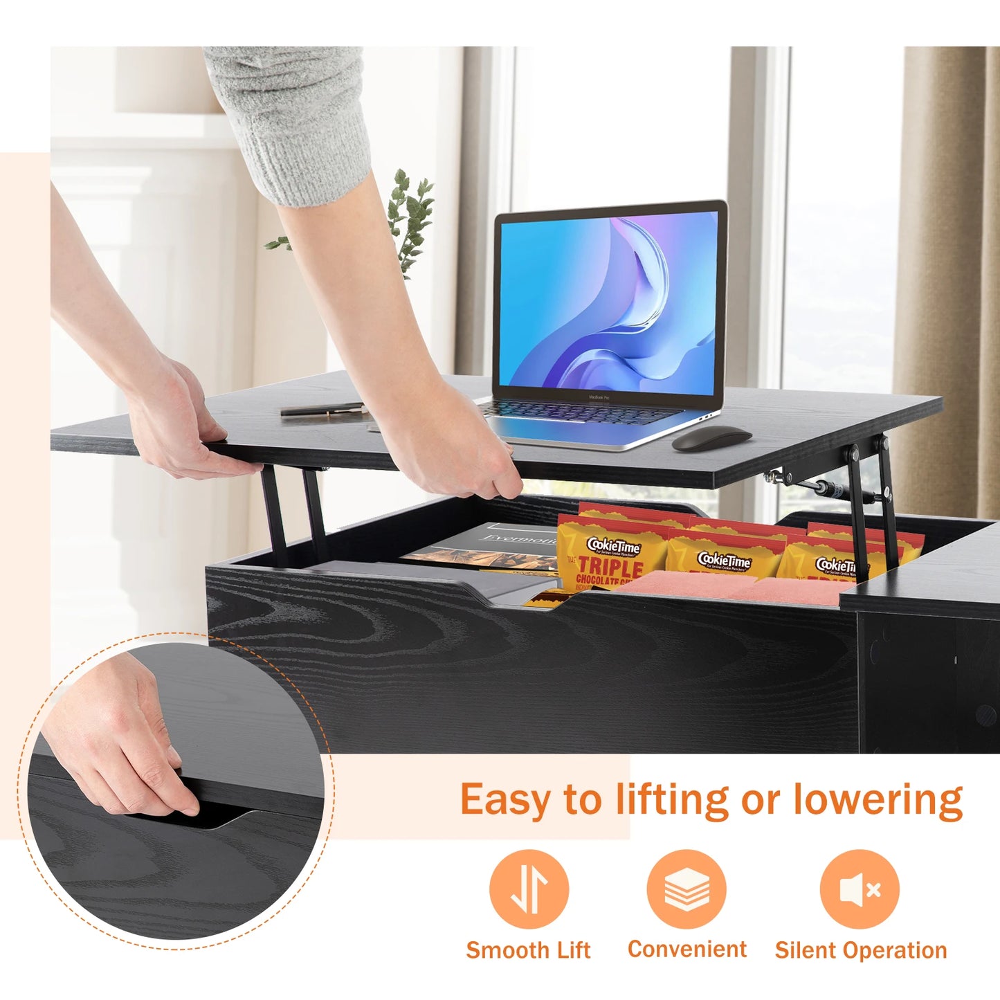 JHK Lift Top Coffee Table with Storage and Easy Lift