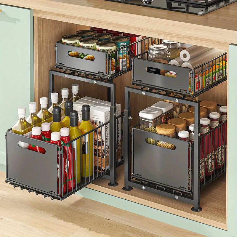 AEHOME 2 Tier Slide Out Cabinet Organizer Heavy Duty Storage