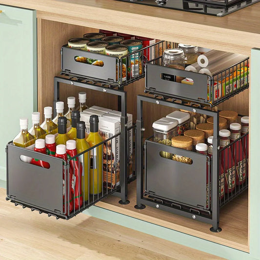 AEHOME 2 Tier Slide Out Cabinet Organizer Heavy Duty Storage