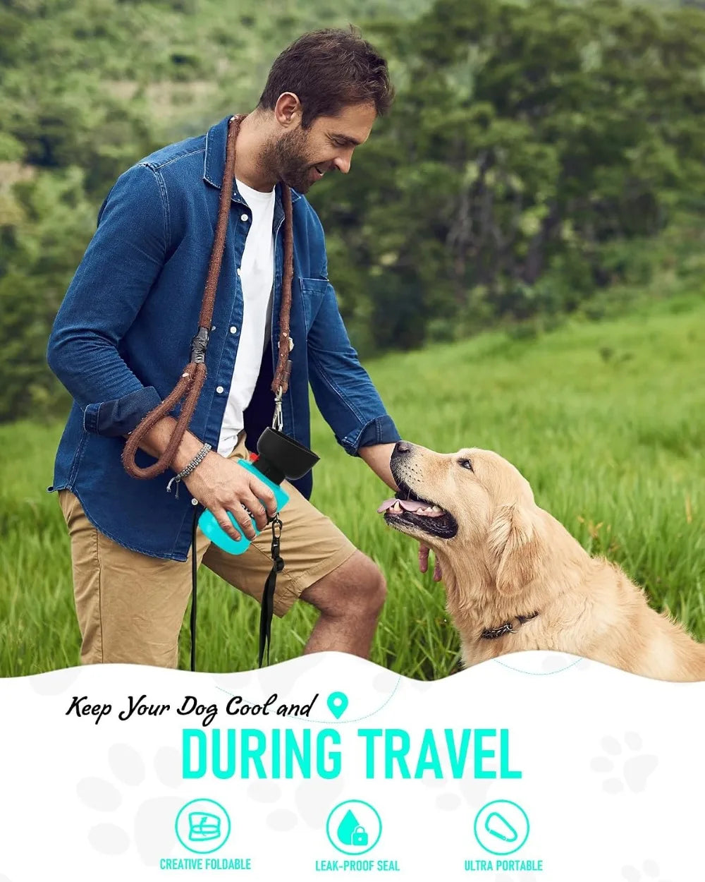 Portable Dog Water Bottle With Bowl Leakproof Travel Dispenser