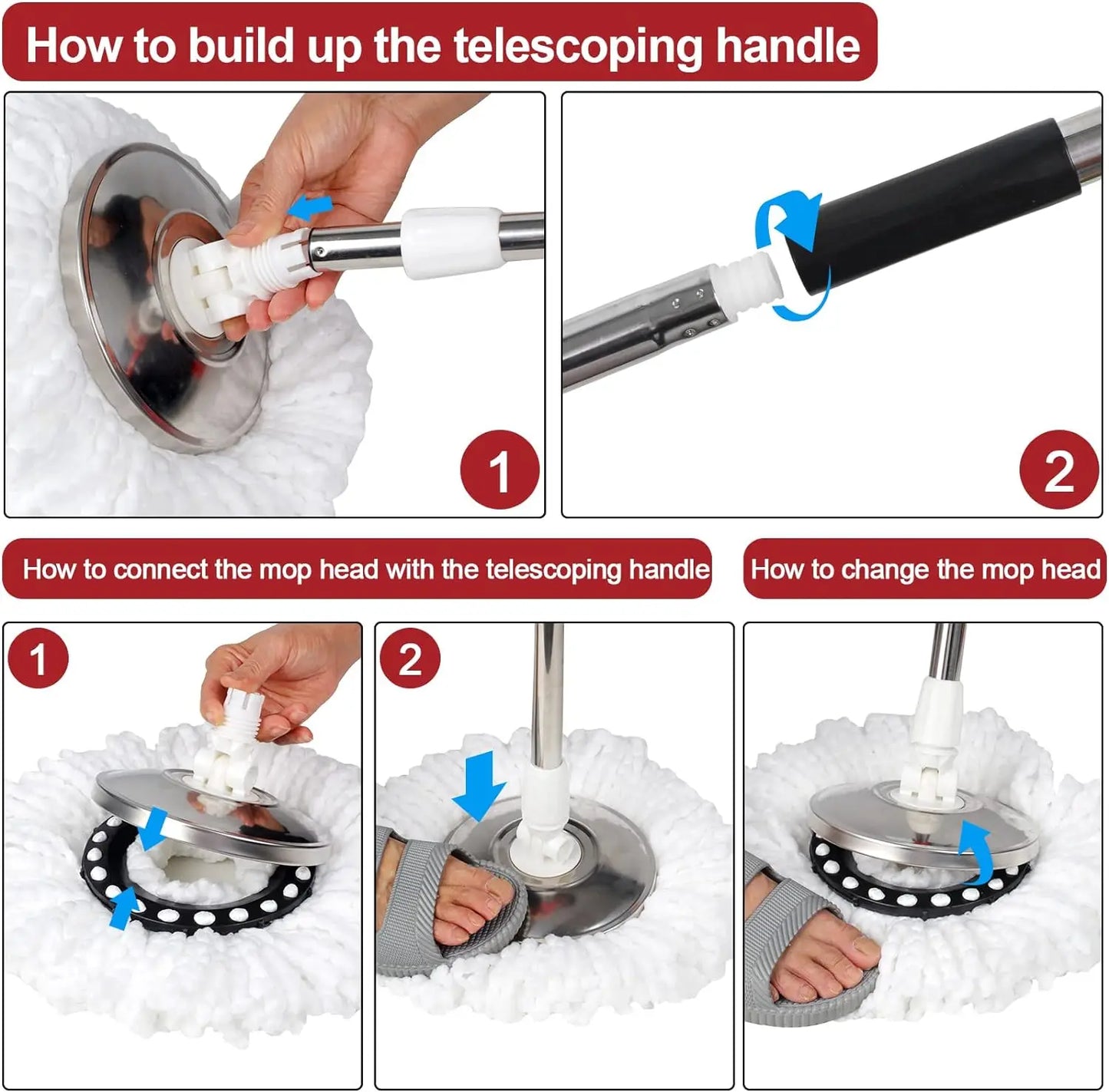 NONECN 360 Spin Mop Bucket With Wring System Microfiber Heads