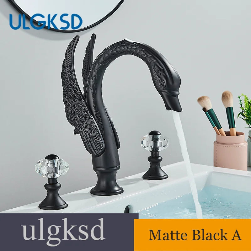 Ulgksd Swan Shape Bathroom Faucet With Crystal Handles Hot Cold