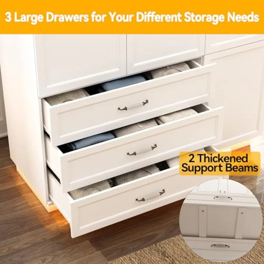 SHXI Three Door Wardrobe Armoire With LED Interior Lighting
