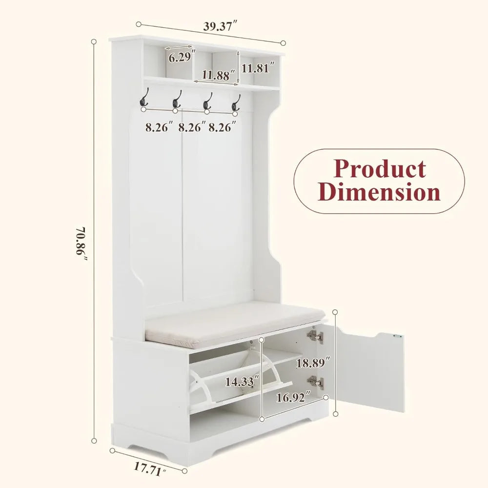 XMSJ Hall Tree Bench With Shoe Storage And Coat Rack