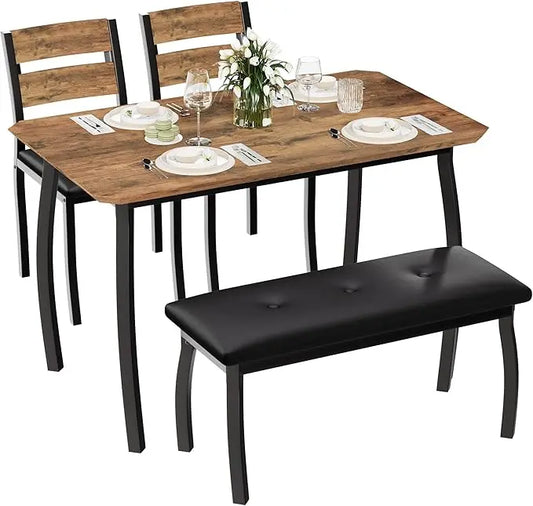 HiMISS Dining Table Set For Four With Chamfered Metal-Leg Frame