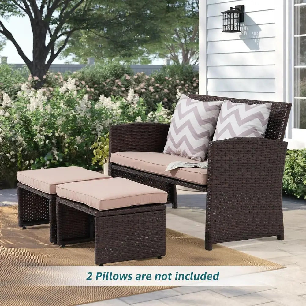 All-Weather Rattan 3-Piece Outdoor Patio Set With Loveseat