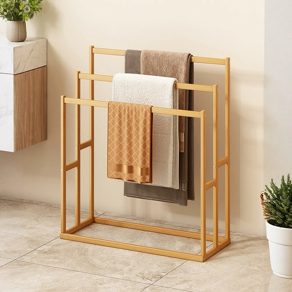 Shunmaii Wood Vertical Towel Rack Three Tier Standing Crossbars