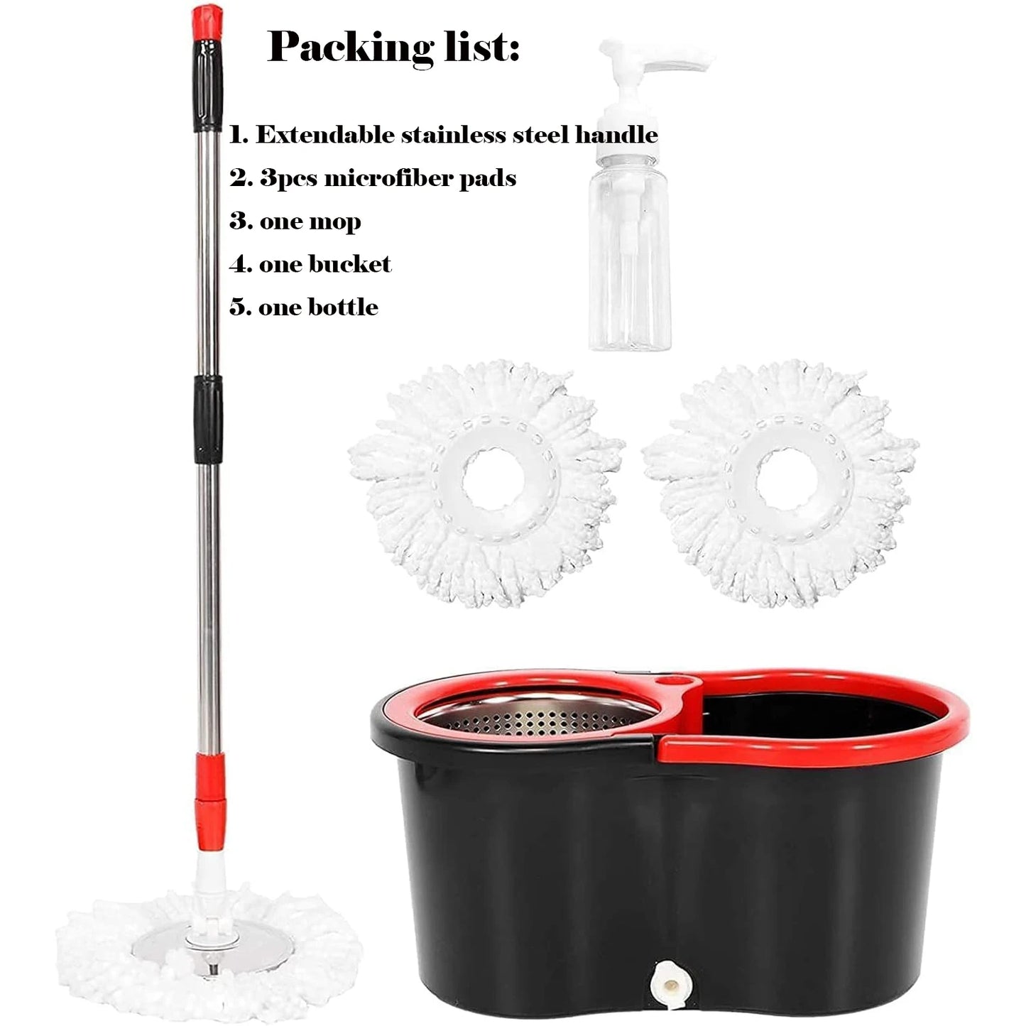 NONECN 360 Spin Mop Bucket With Wring System Microfiber Heads