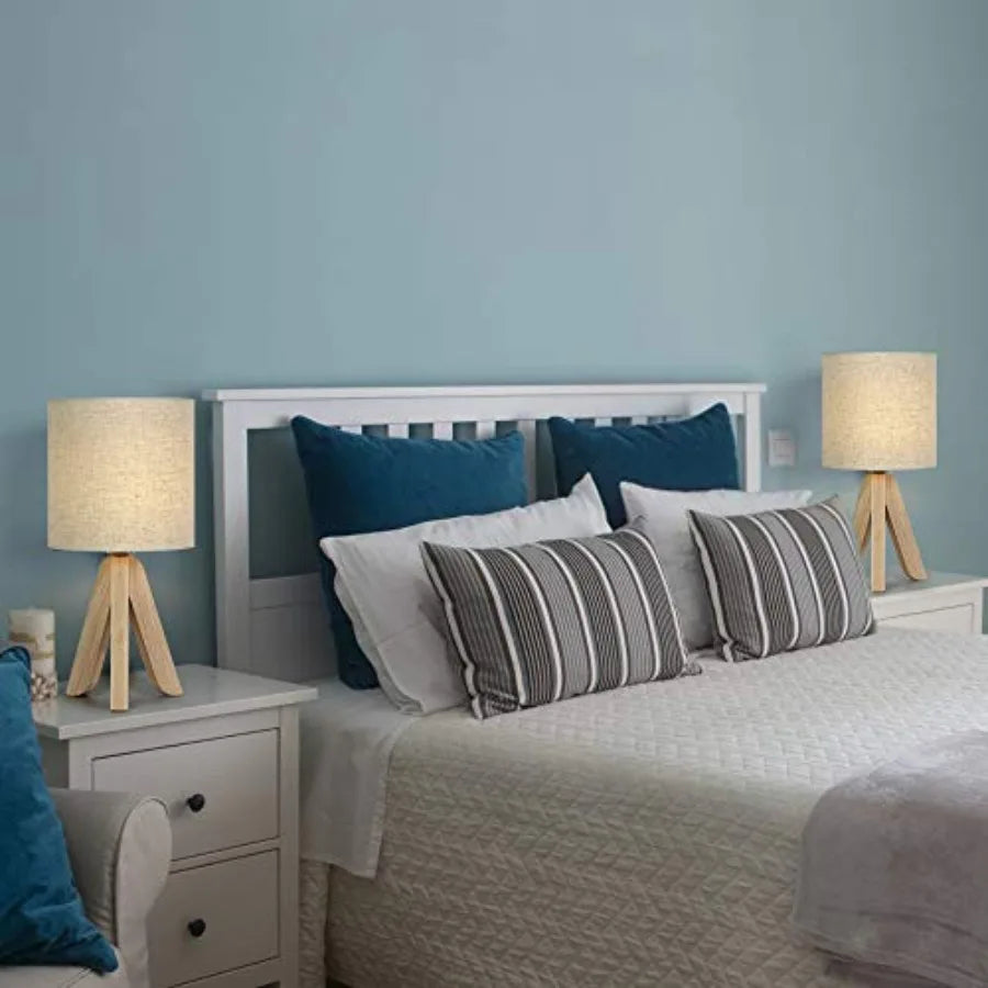 Wooden Tripod Table Lamps Set of 2 with Linen Shade
