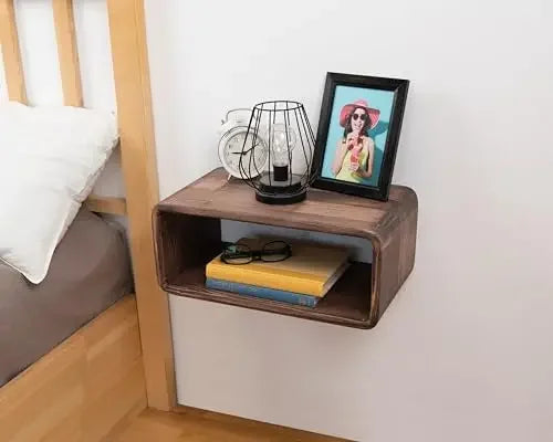 Floating Wooden Nightstand, Wall Mounted Bedside Shelf