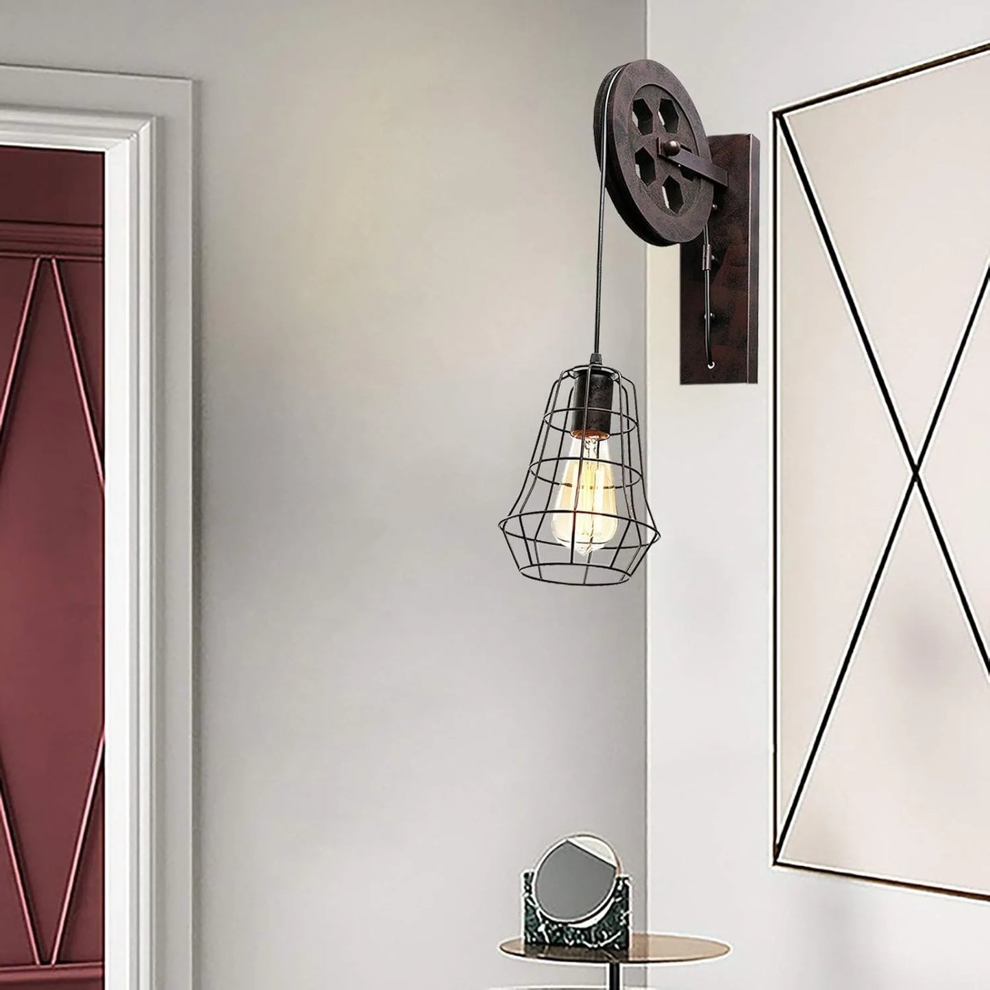 Bymaocar Industrial Wall Sconce Lights Pulley Vintage Farmhouse