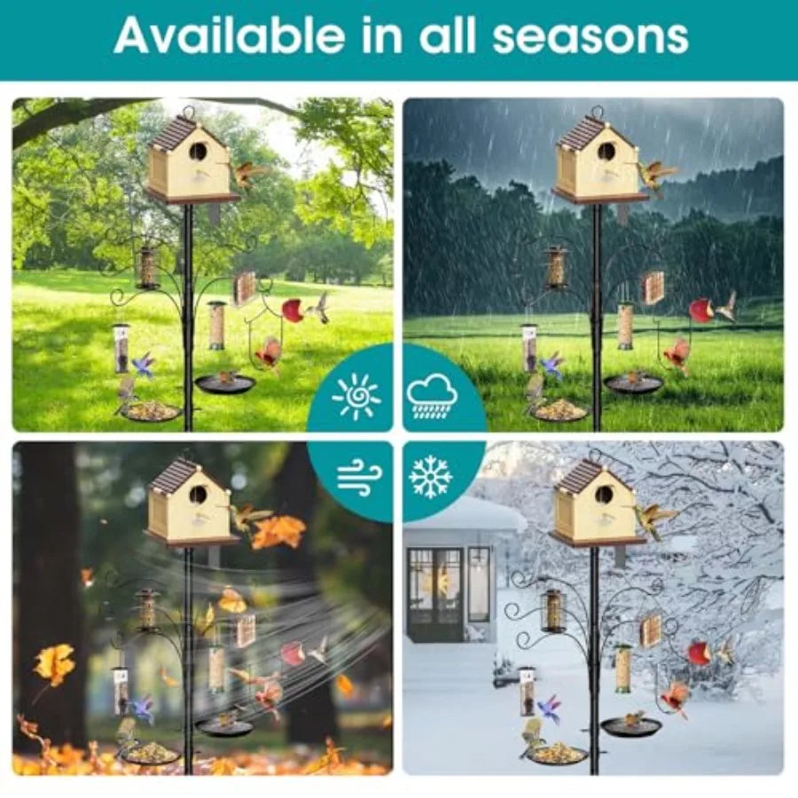 Squirrel-Proof Heavy-Duty Bird Feeder Stand With Five Hooks