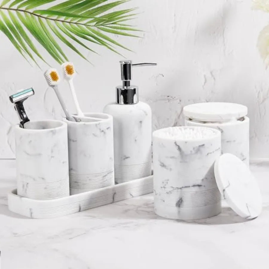 Bamboo Bathroom Accessory Set With Toothbrush Holder Soap Dispenser Tumbler