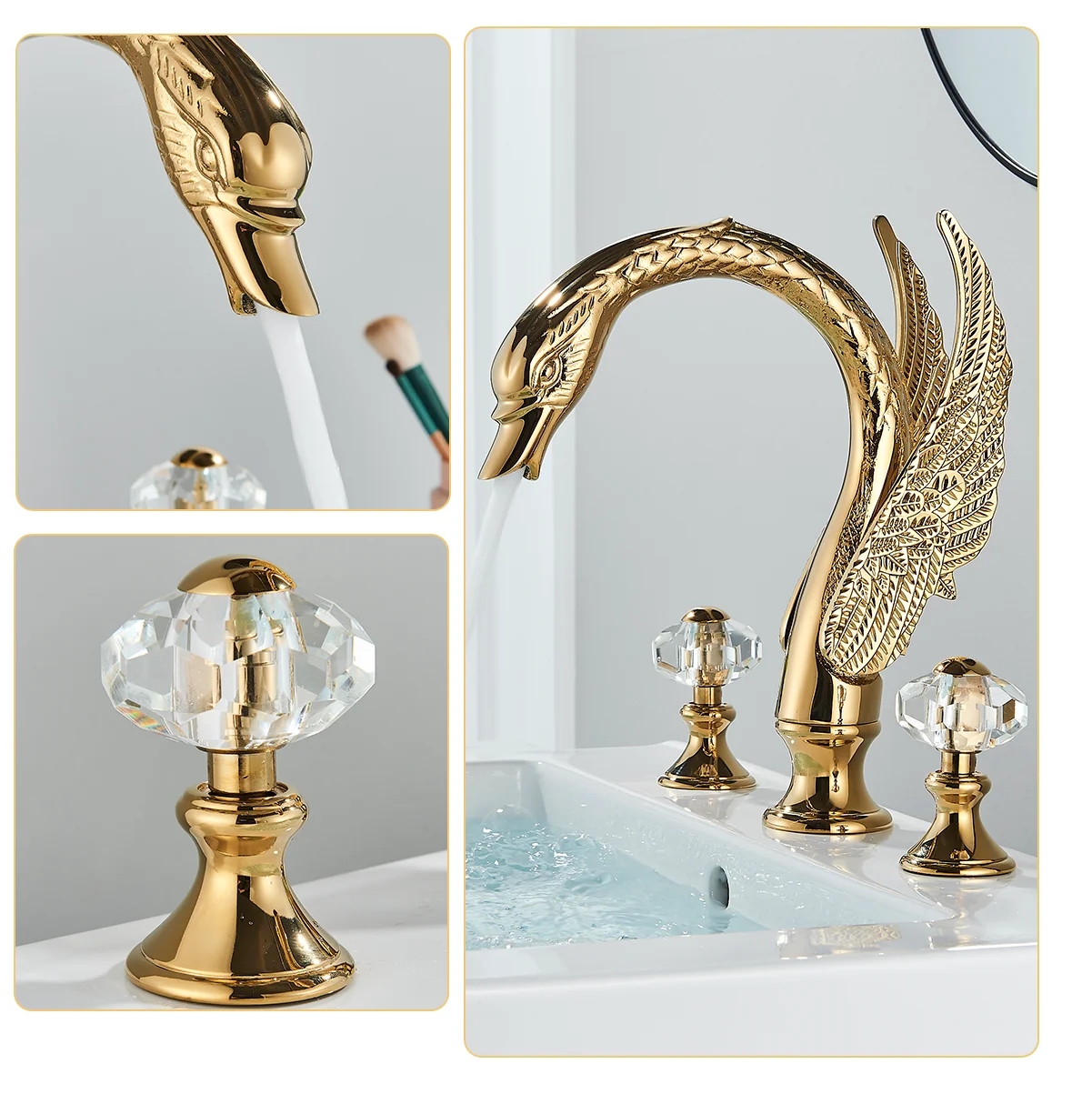 Ulgksd Swan Shape Bathroom Faucet With Crystal Handles Hot Cold