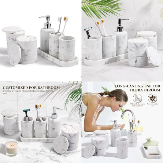 Bamboo Bathroom Accessory Set With Toothbrush Holder Soap Dispenser Tumbler