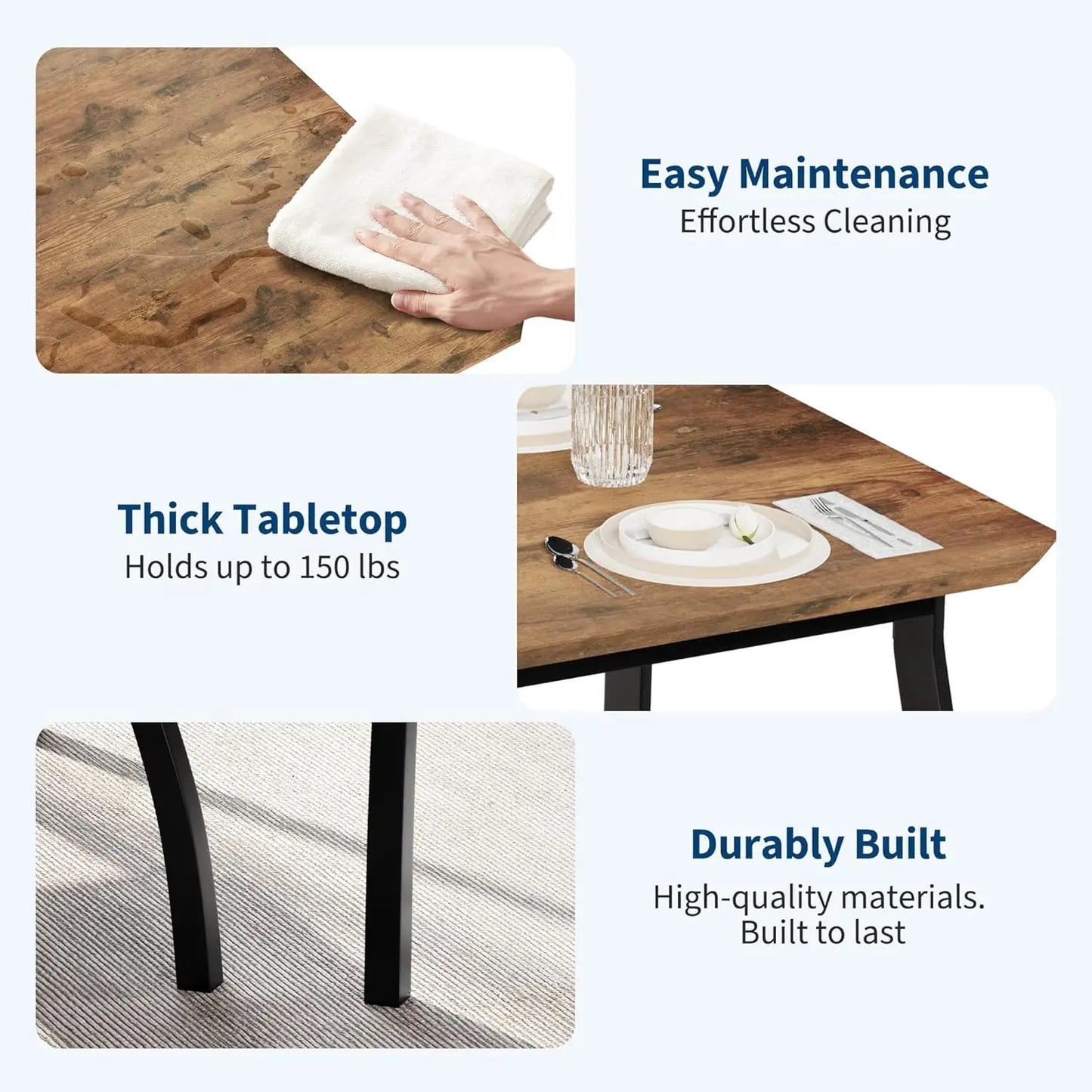 HiMISS Dining Table Set For Four With Chamfered Metal-Leg Frame