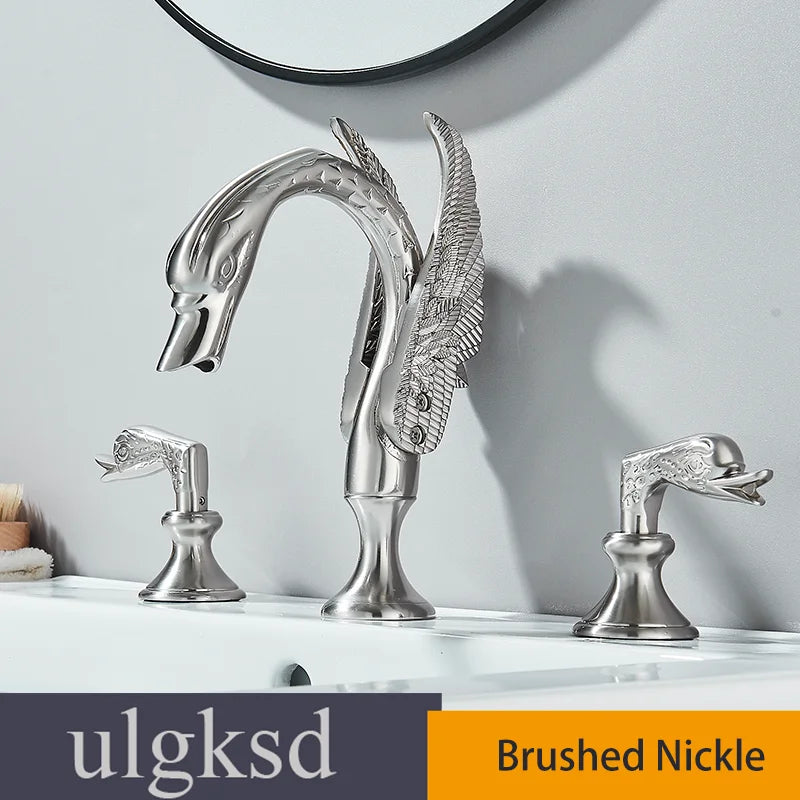 Ulgksd Swan Shape Bathroom Faucet With Crystal Handles Hot Cold