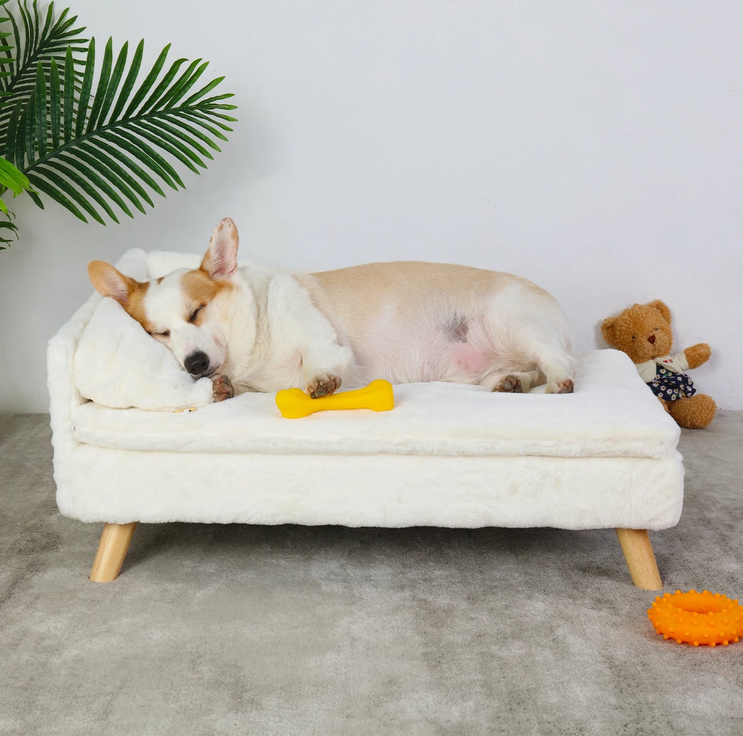 NONECN Elevated Pet Bed With Solid Wood Legs Plush Cushion