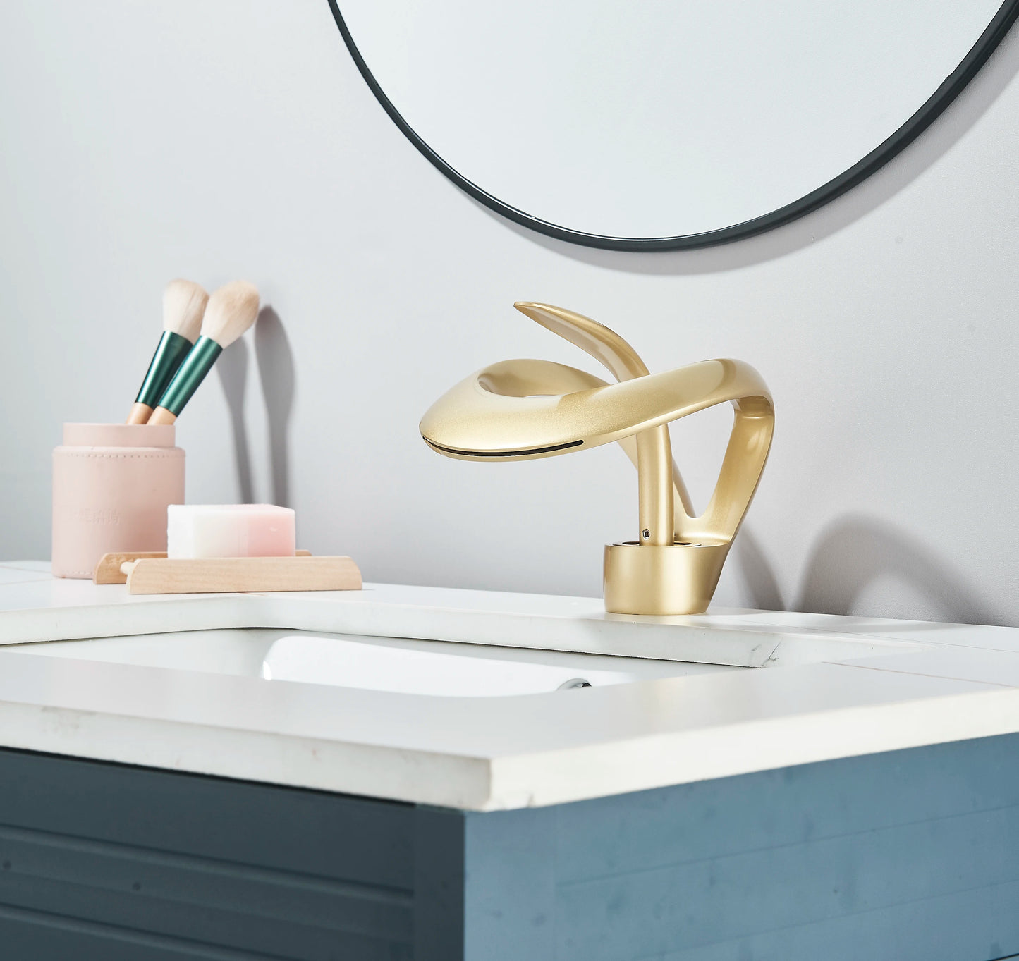 MYQualife Modern Vanity Faucet With Curved Waterfall Spout