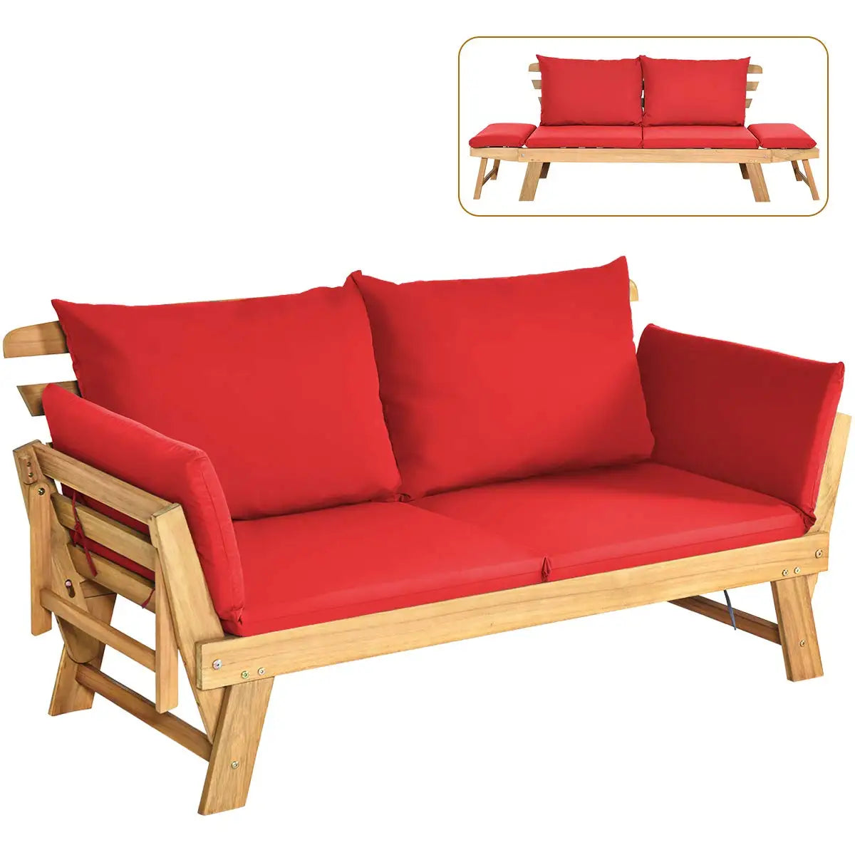 Acacia Outdoor Convertible Patio Sofa Bed With Adjustable Armrests
