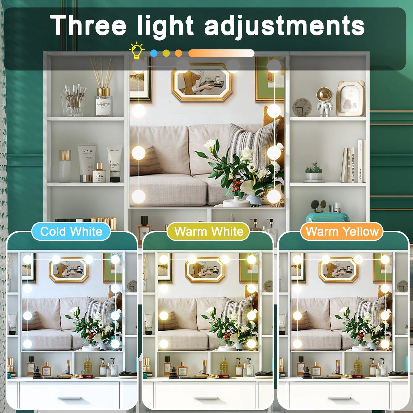 Onesaimei Minimalist Natural Wood Vanity With Lighted Mirror And Storage