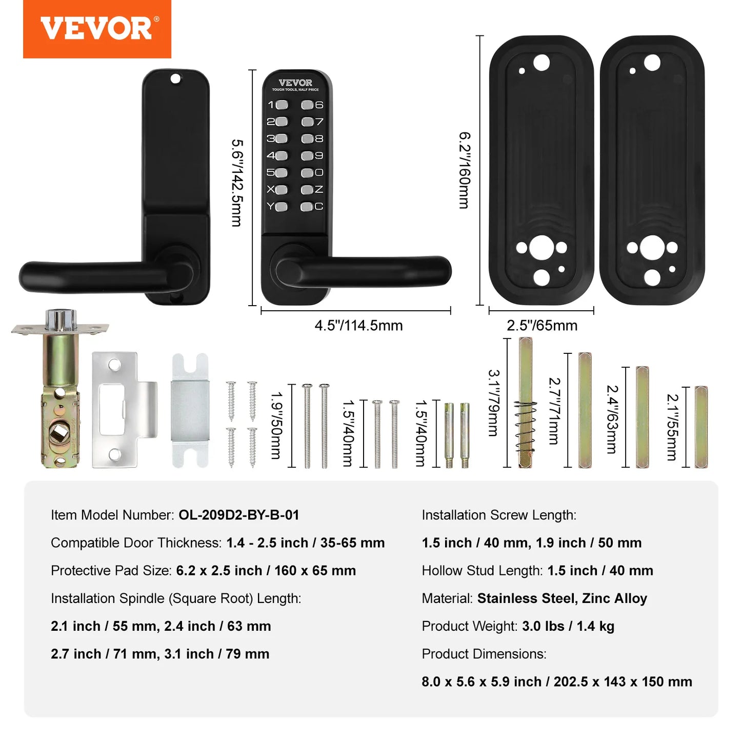 Mechanical Keyless Entry Door Lock With 14 Digit Keypad