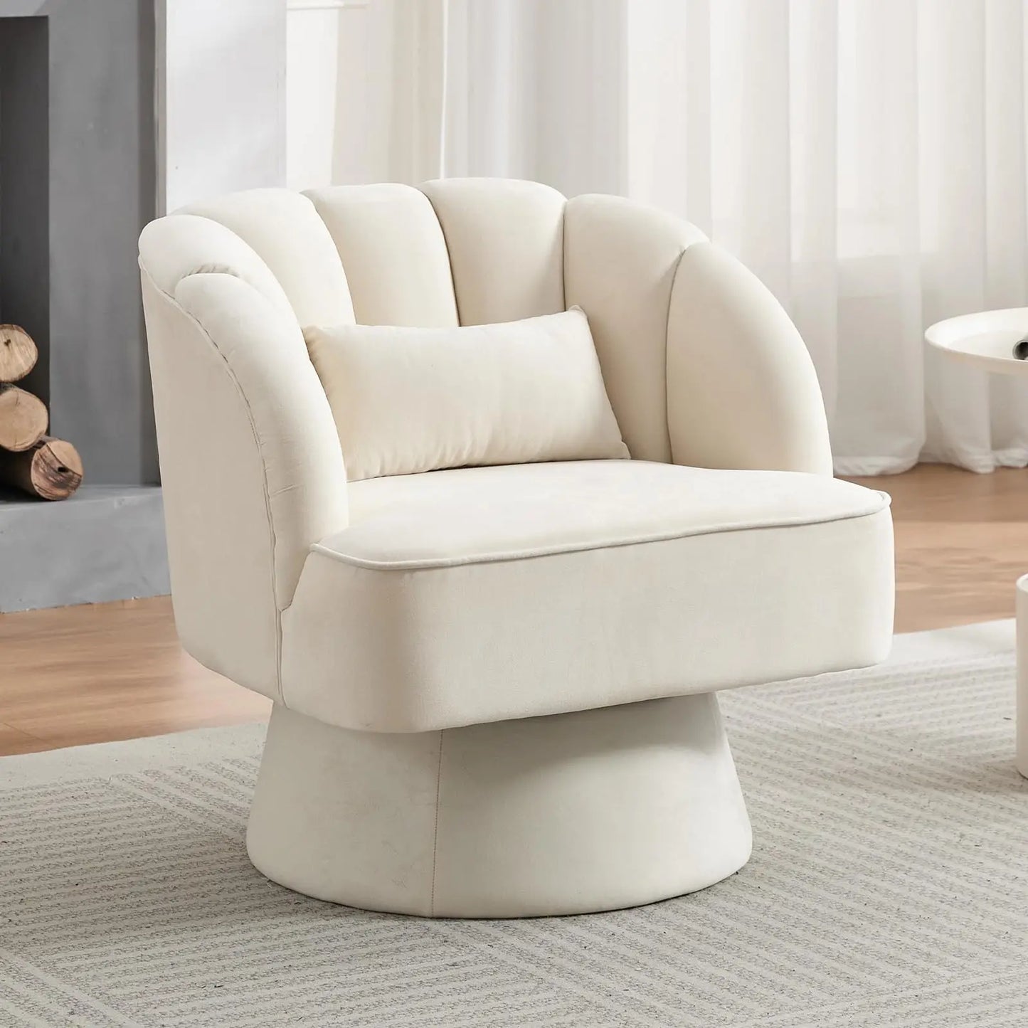 HiMISS Velvet Swivel Barrel Chair With Plush Padding Striped Backrest
