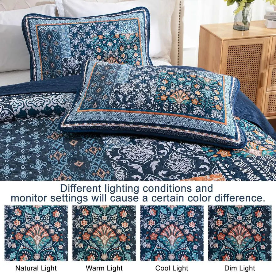 Patchwork Bohemian Quilt Set Reversible Floral Bedding