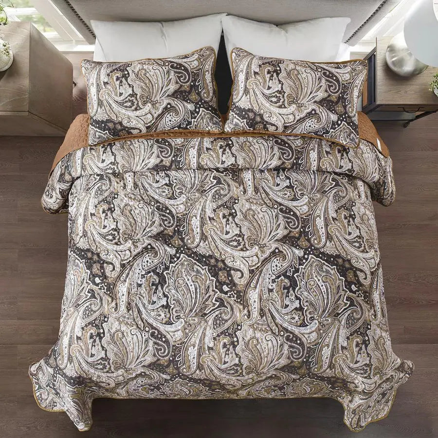 Paisley Quilt Set Boho Bedspread Coverlet Three Piece Cotton