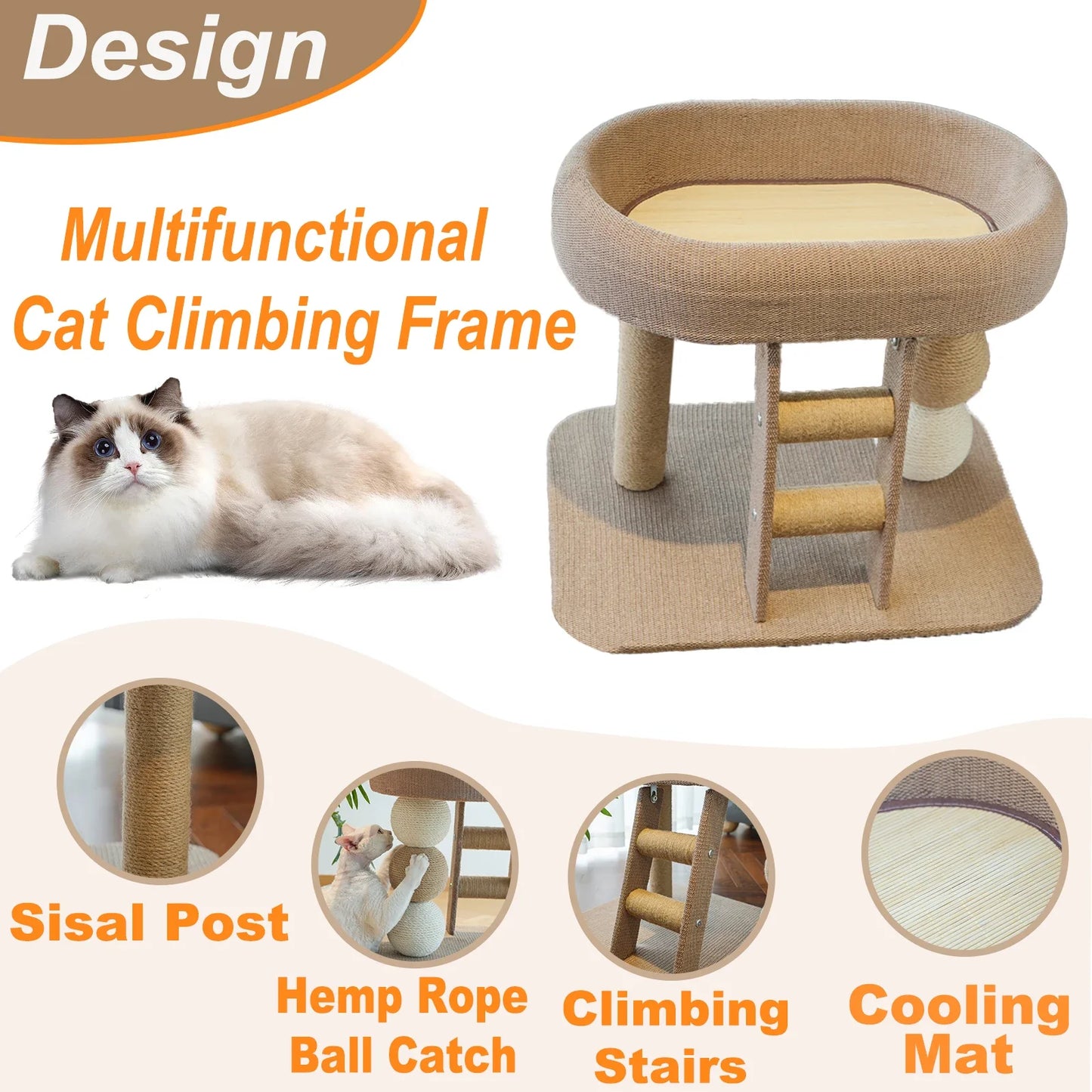 All In One Cat Tree With Scratching And Plush Bed For Indoor Cats