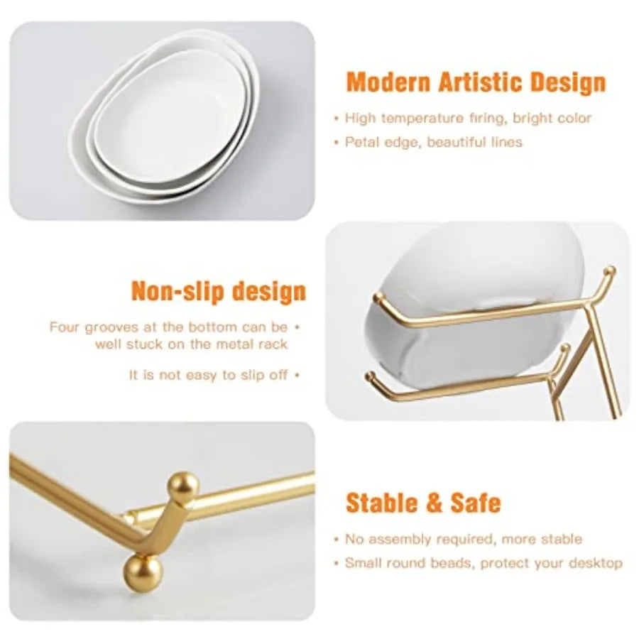 Ceramic Three-Tier Fruit Bowl With Metal Stand For Countertop