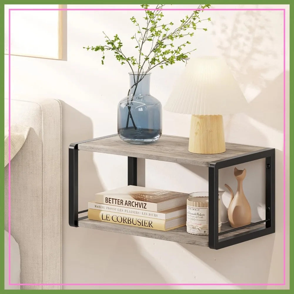 Floating Wall Mounted Nightstand With Heavy-Duty Frame Bedside Shelf