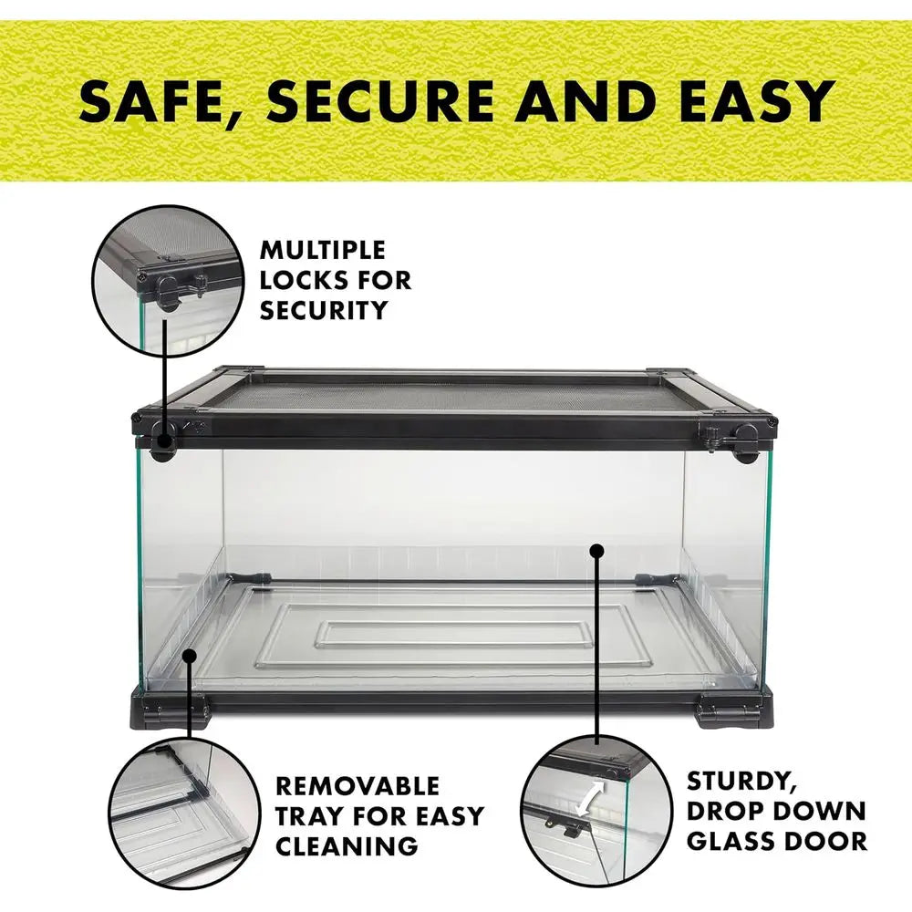 Glass Terrarium With Bedding Tray For Reptiles And Amphibians