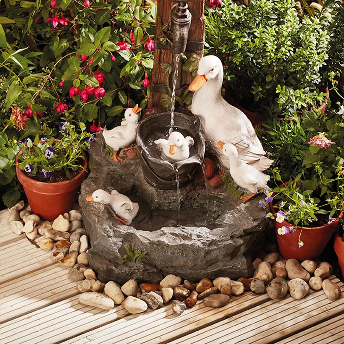 Alloet Funny Animal Fountain Duck and Squirrel Garden Decor