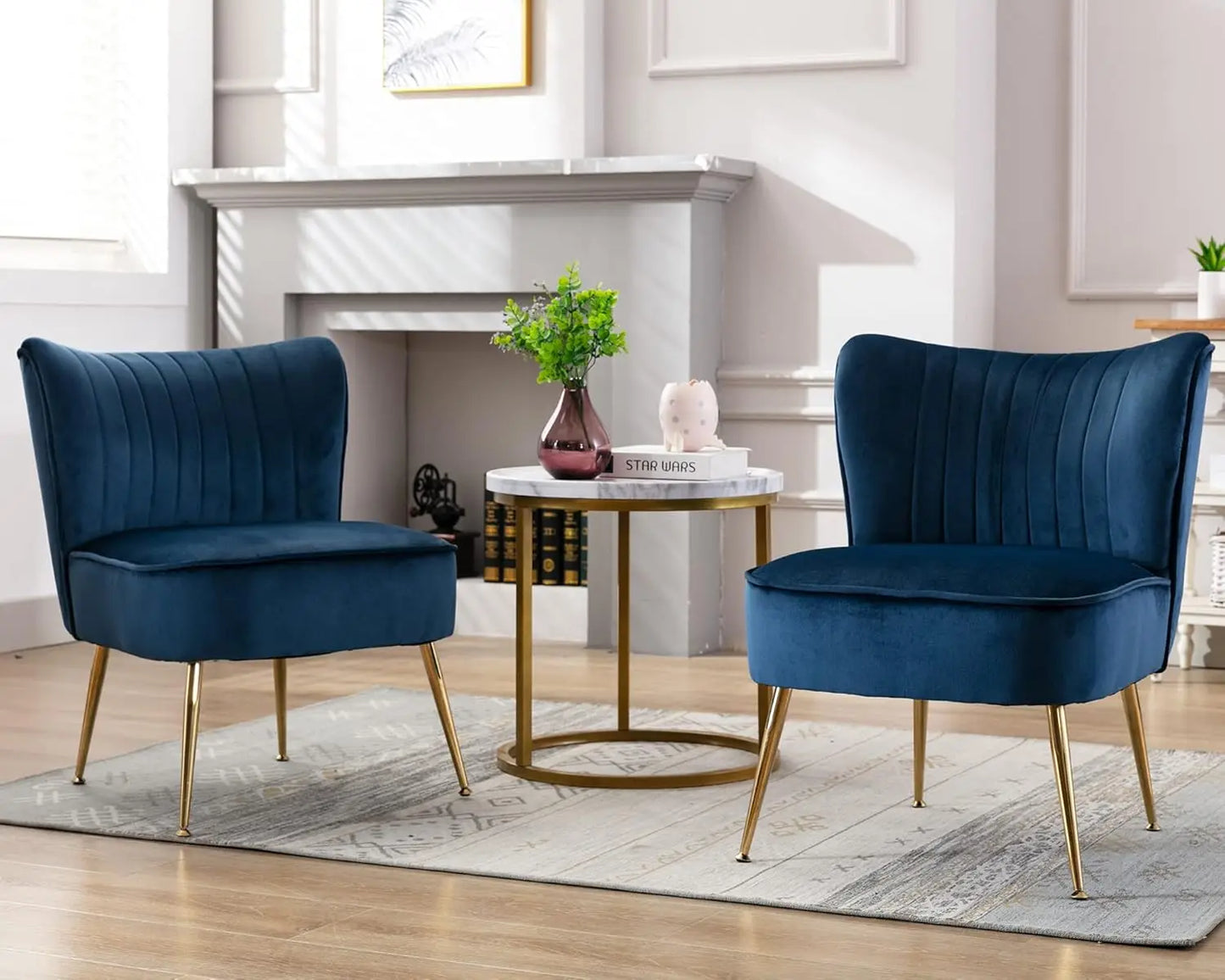Velvet Accent Chair Set Of 2 Armless Slipper Mid Century