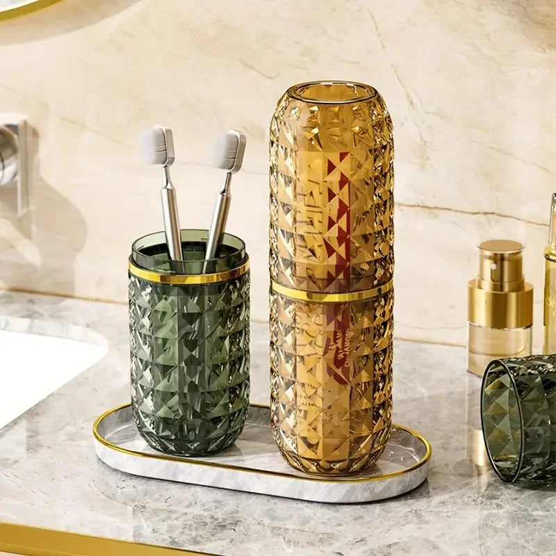 Light Luxury Diamond Pattern Travel Portable Wash Cup Set