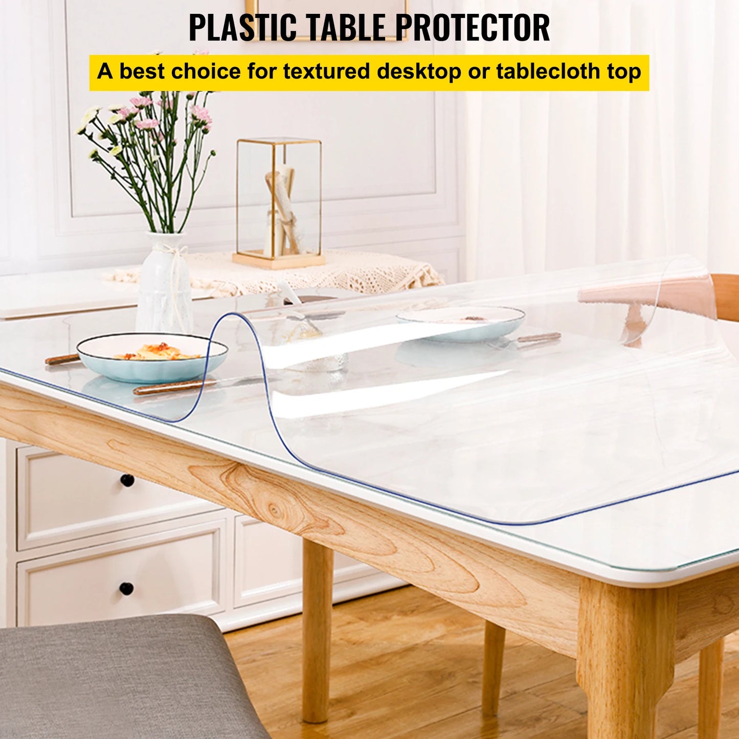 Transparent PVC Table Cloth Desk Protector Waterproof Oilproof For Dining