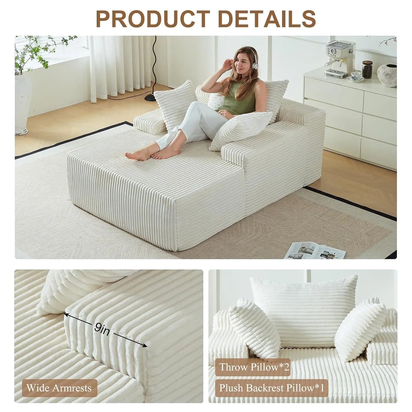 Indoor Upholstered Corduroy Chaise Lounge Sofa Bed
