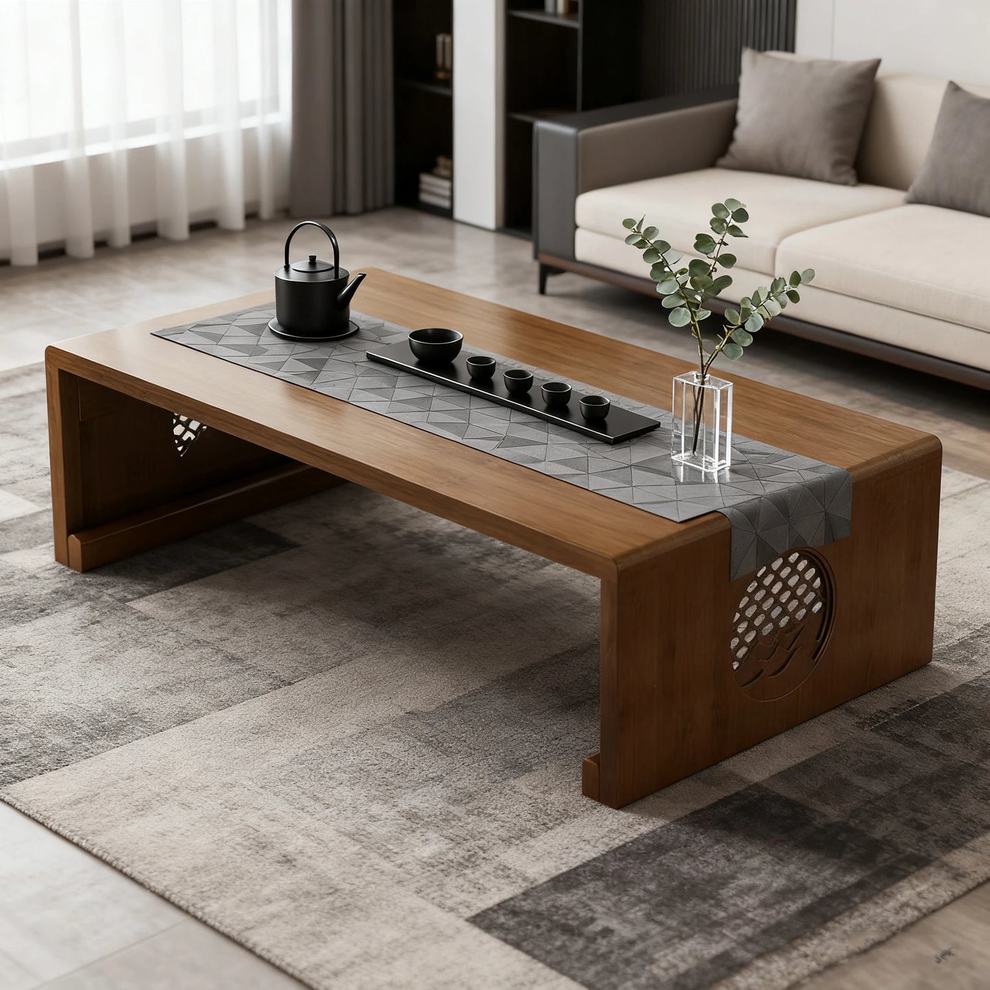 Foldable Low Floor Table Wooden Japanese Style Tea Table