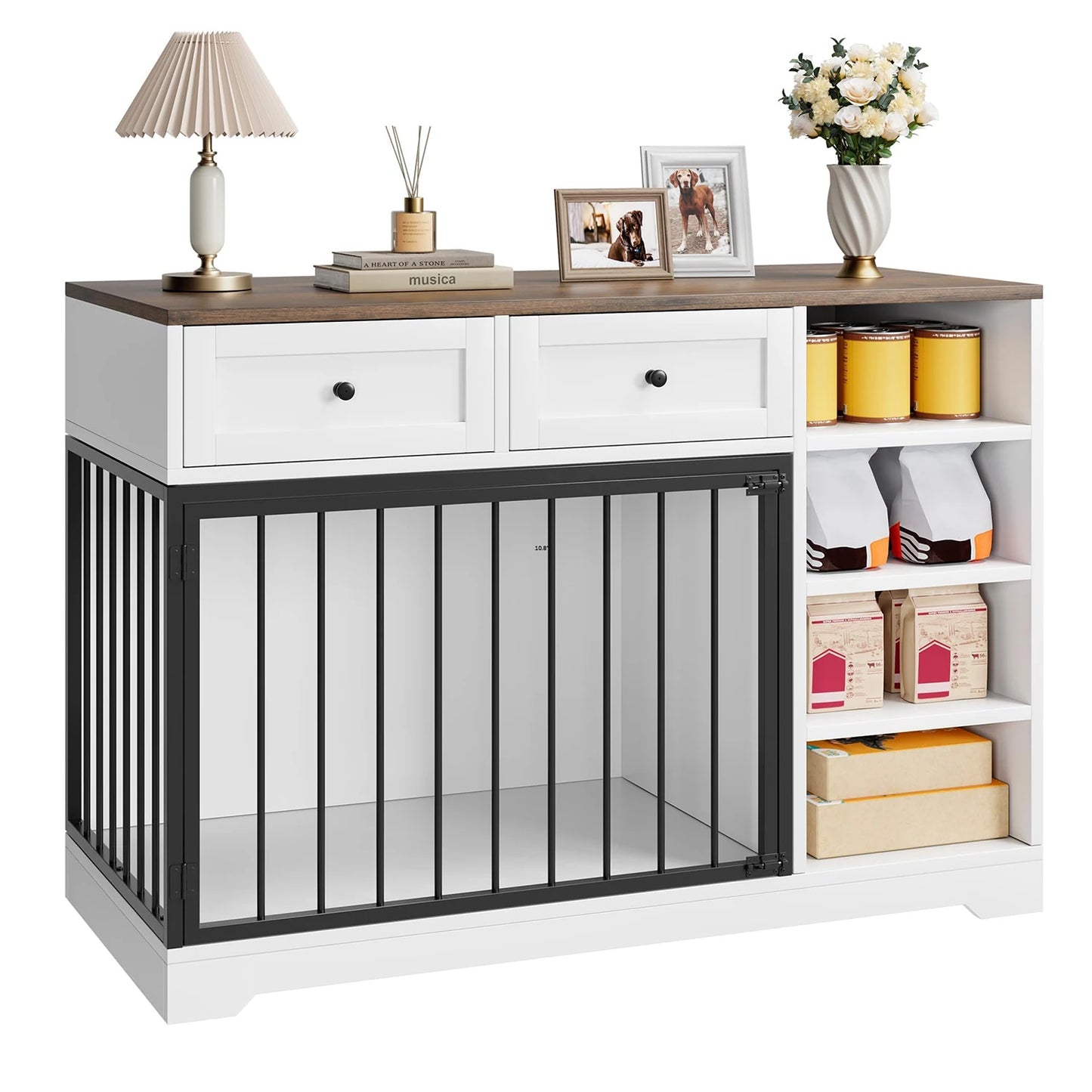 HiMISS Dog Crate Furniture TV Stand With Drawers And Shelves